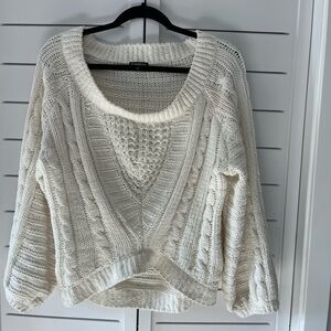 Express Cream chenille Cable Knit Sweater